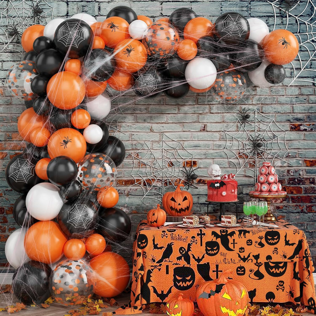 Halloween Black and Orange Balloons Set, 60Pcs 12 Inch Orange Black Confetti Latex Balloon for