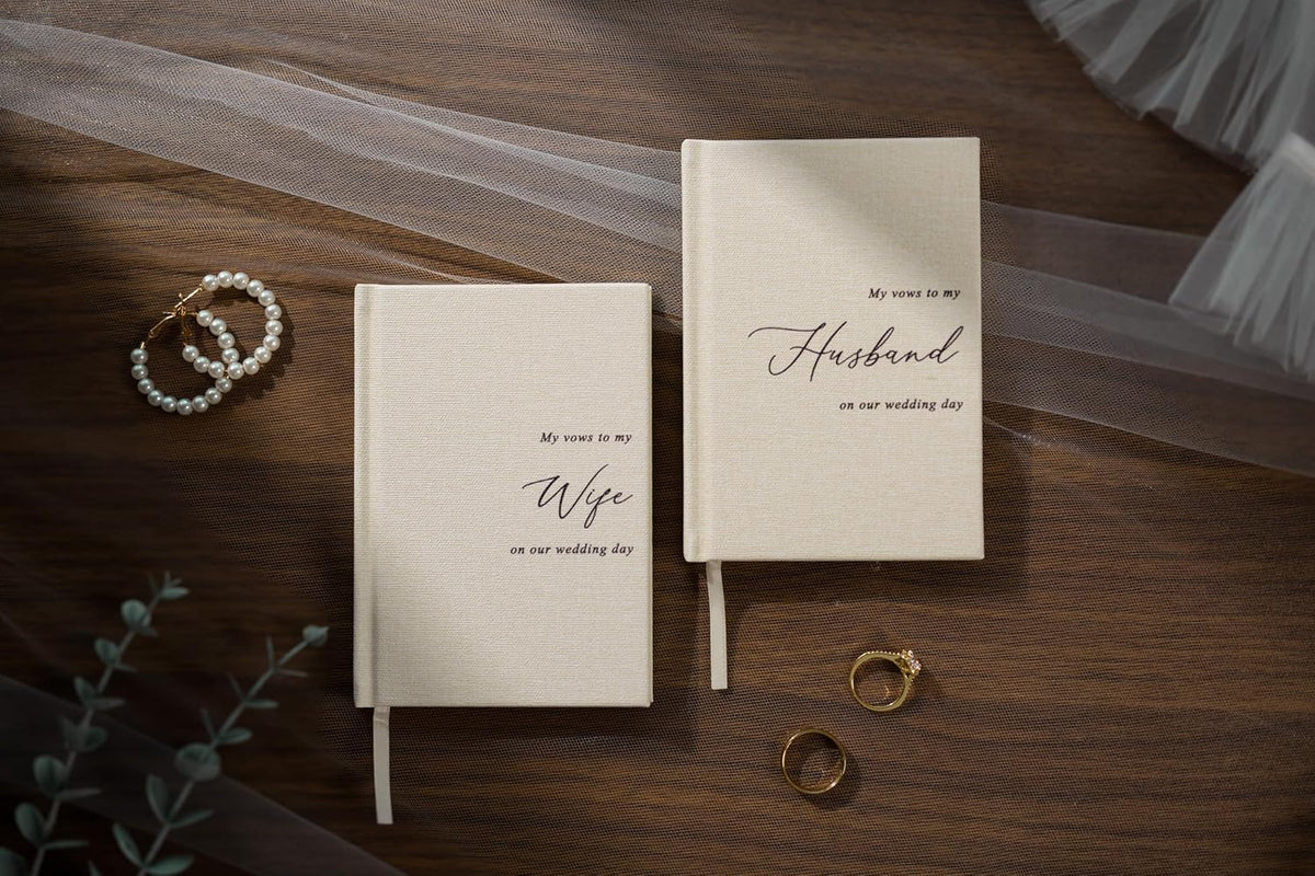 Hard Cover Vow Books (Set of 2) - My Vows to My Husband/Wife Minimalist Pocket Sized Black Embossed