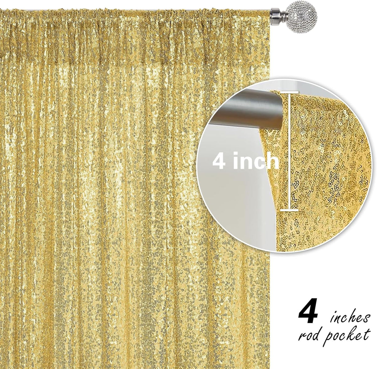 Gold Sequin Backdrop Curtain 4 Pieces 2FTx8FT Glitter Photography Backdrop for Party Wedding