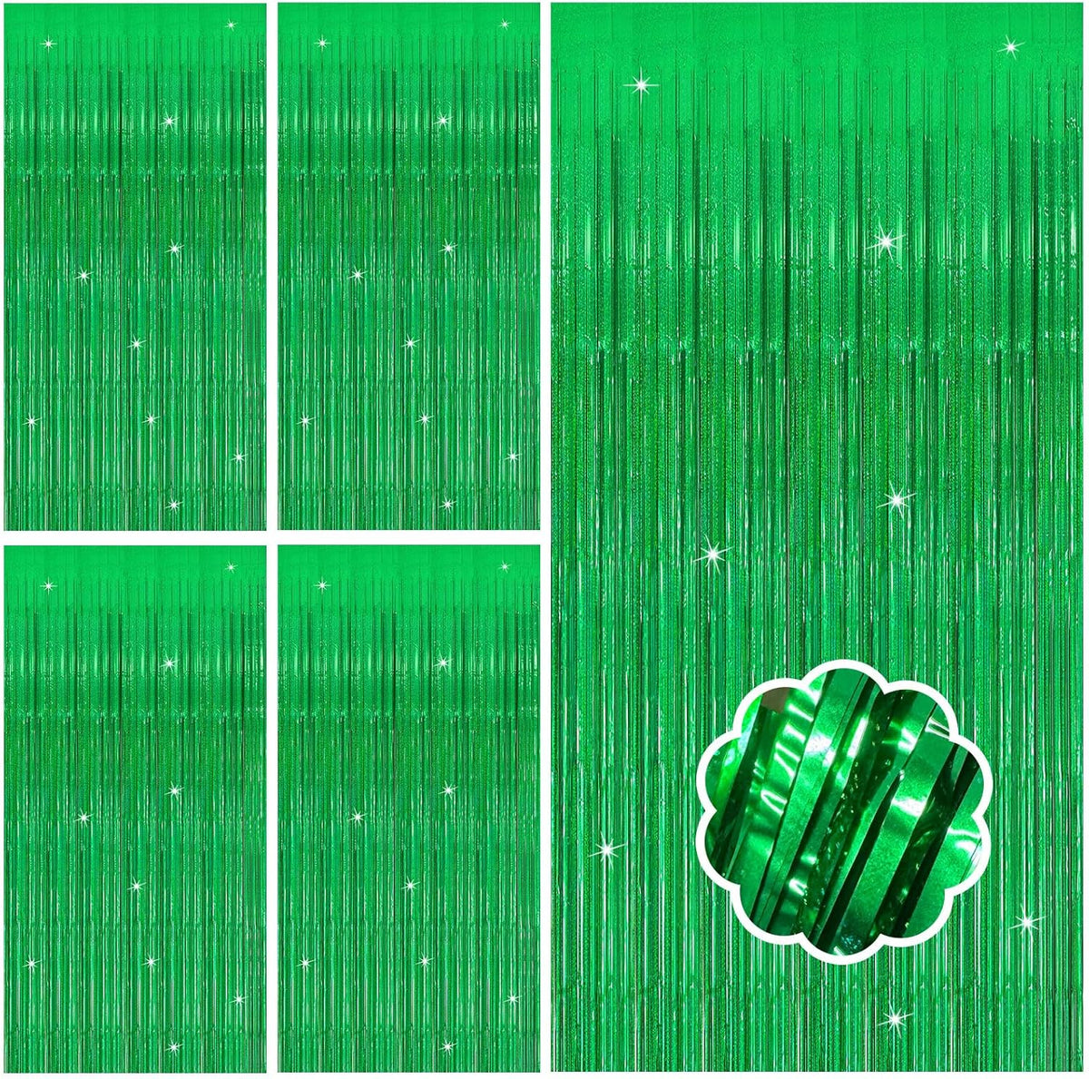 5 Pack Green Streamers Backdrop Metallic Foil Fringe Tinsel Curtains for Birthday Dinosaur Animal