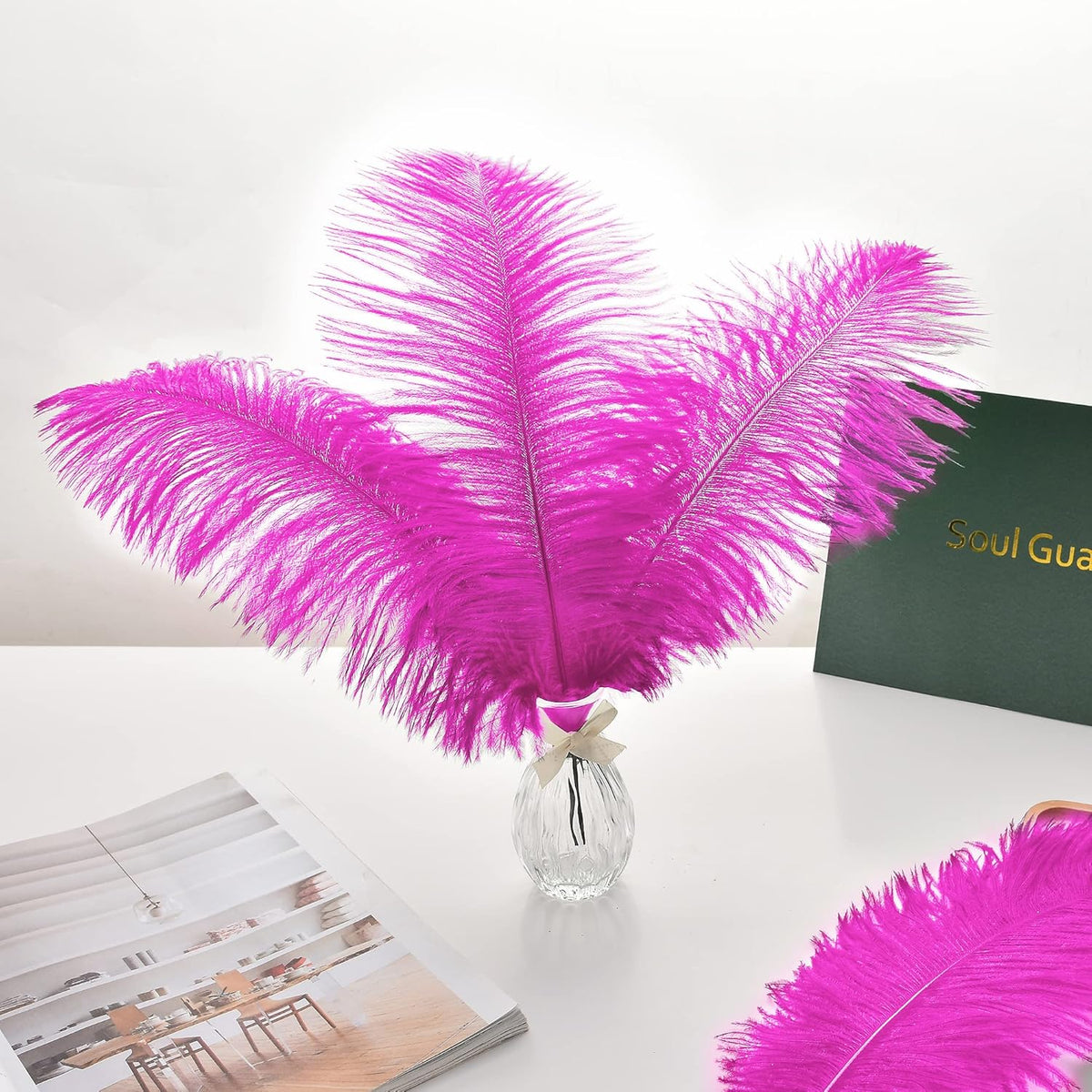 Ballinger Fuchsia Large Ostrich Feathers - 24pcs 12-14inch Hot Pink Feathers for Party