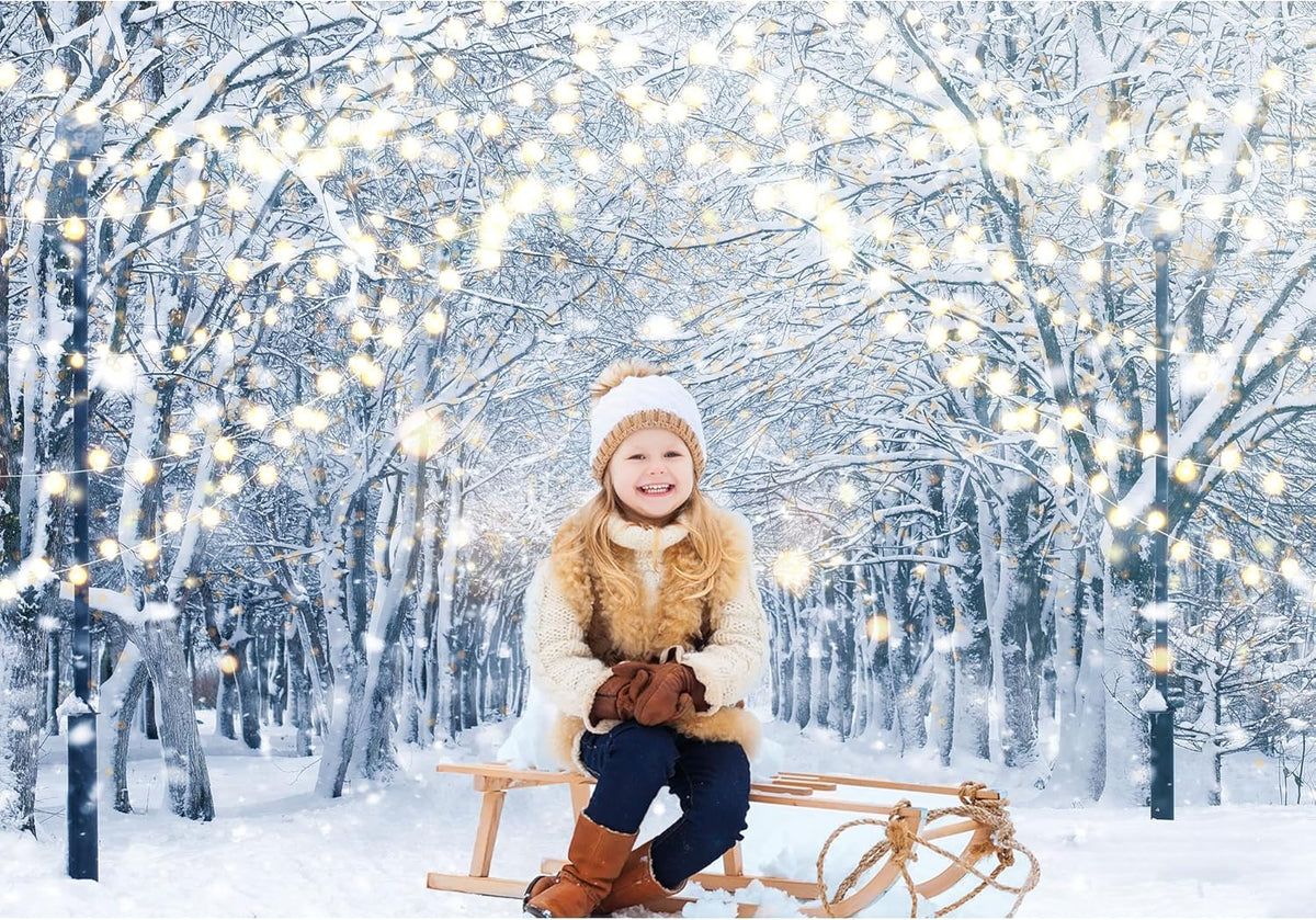 8x6FT Winter Snowy Scene Photography Backdrop Winter Wonderland Landscape Snowflake Tree Snowy