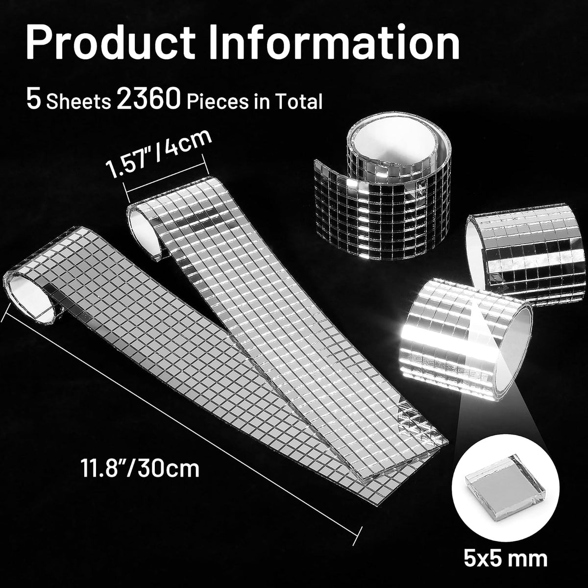 PP OPOUNT 2360 PCS Disco Tiles, 5 x 5 mm Self Adhesive Mirror Tiles, Real Glass Disco Ball Tiles