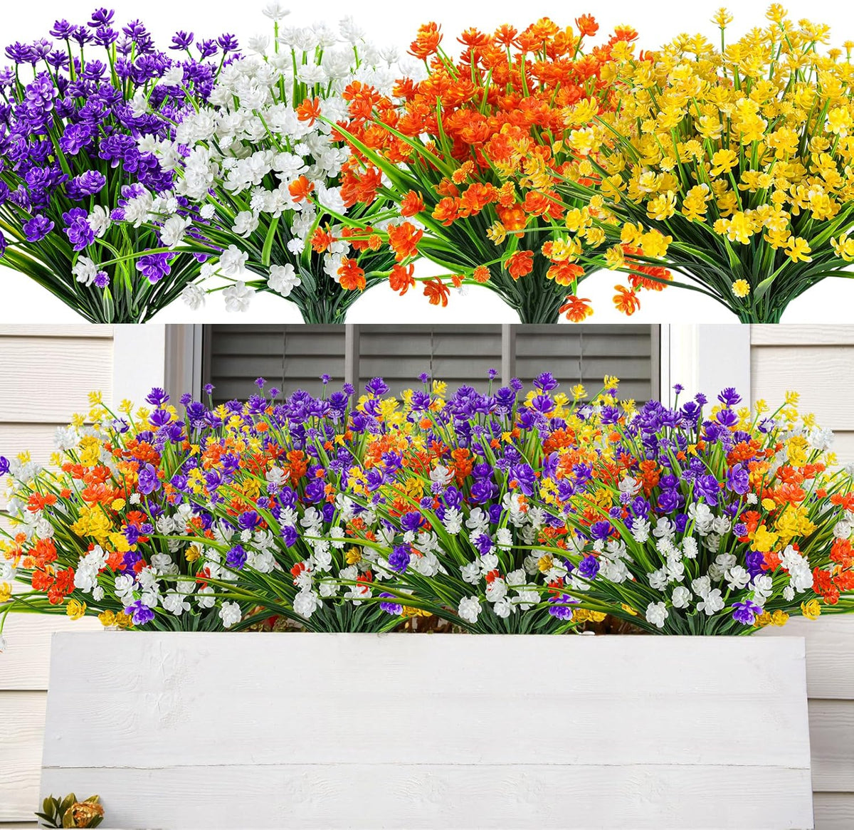 AmyHomie 20 Bundles Artificial Flowers for Outdoor UV Resistant Faux Flowers No Fade Fake Plastic