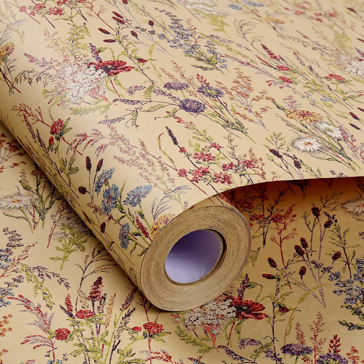 Tyzarglef Wild Flower Wrapping Paper Roll, 17 Inches x 32.8 Feet Kraft Floral Design Wrapping Paper