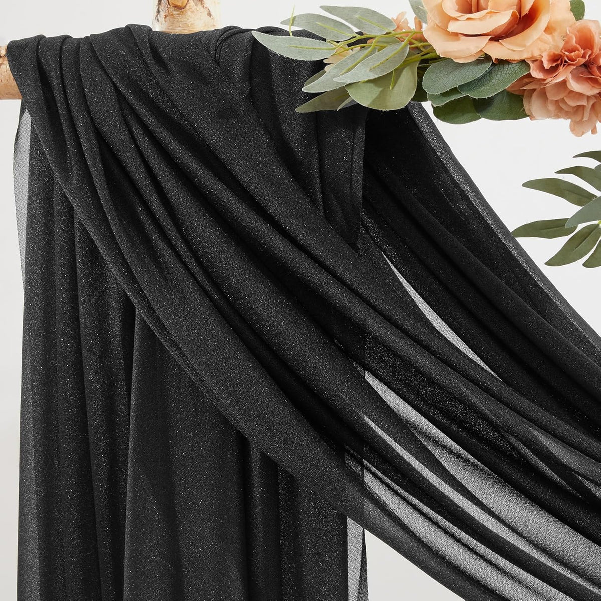 Black Wedding Arch Draping Fabric 3 Panels 30'' x 20FT Black Drapes Sheer Fabric Backdrop Arch