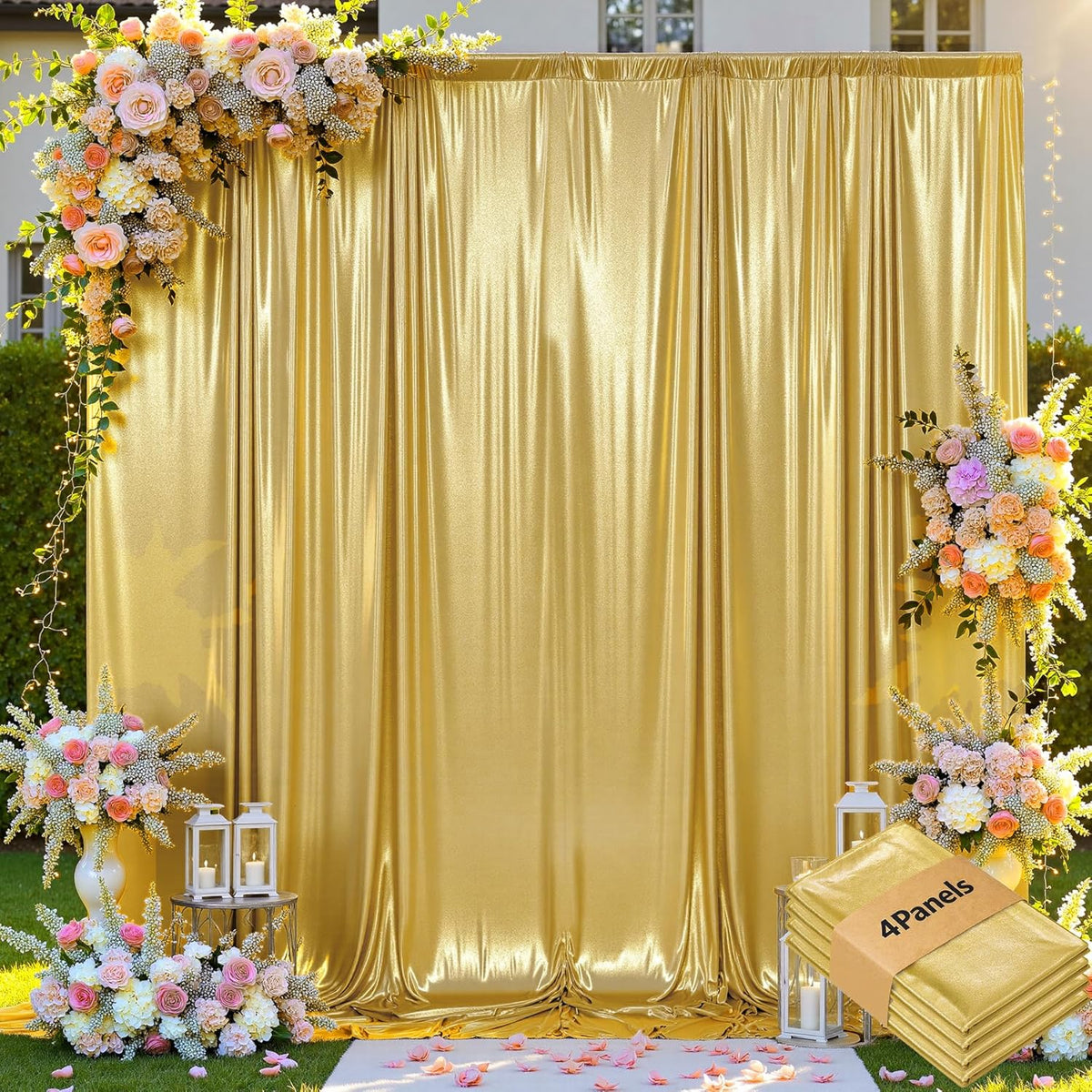 20x10ft Thick Gold Glitter Backdrop Curtain Panels for Parties, Wrinkle Free Sparking Sequin
