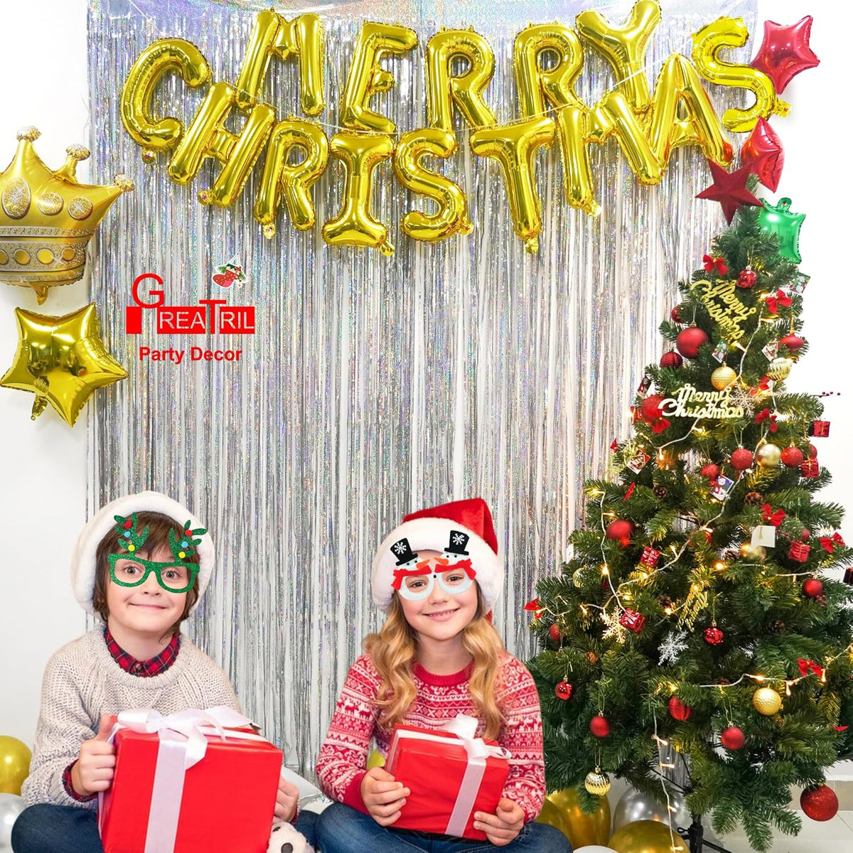 Silver Foil Fringe Tinsel Backdrop - GREATRIL Metallic Tinsel Streamers Curtains for 2026