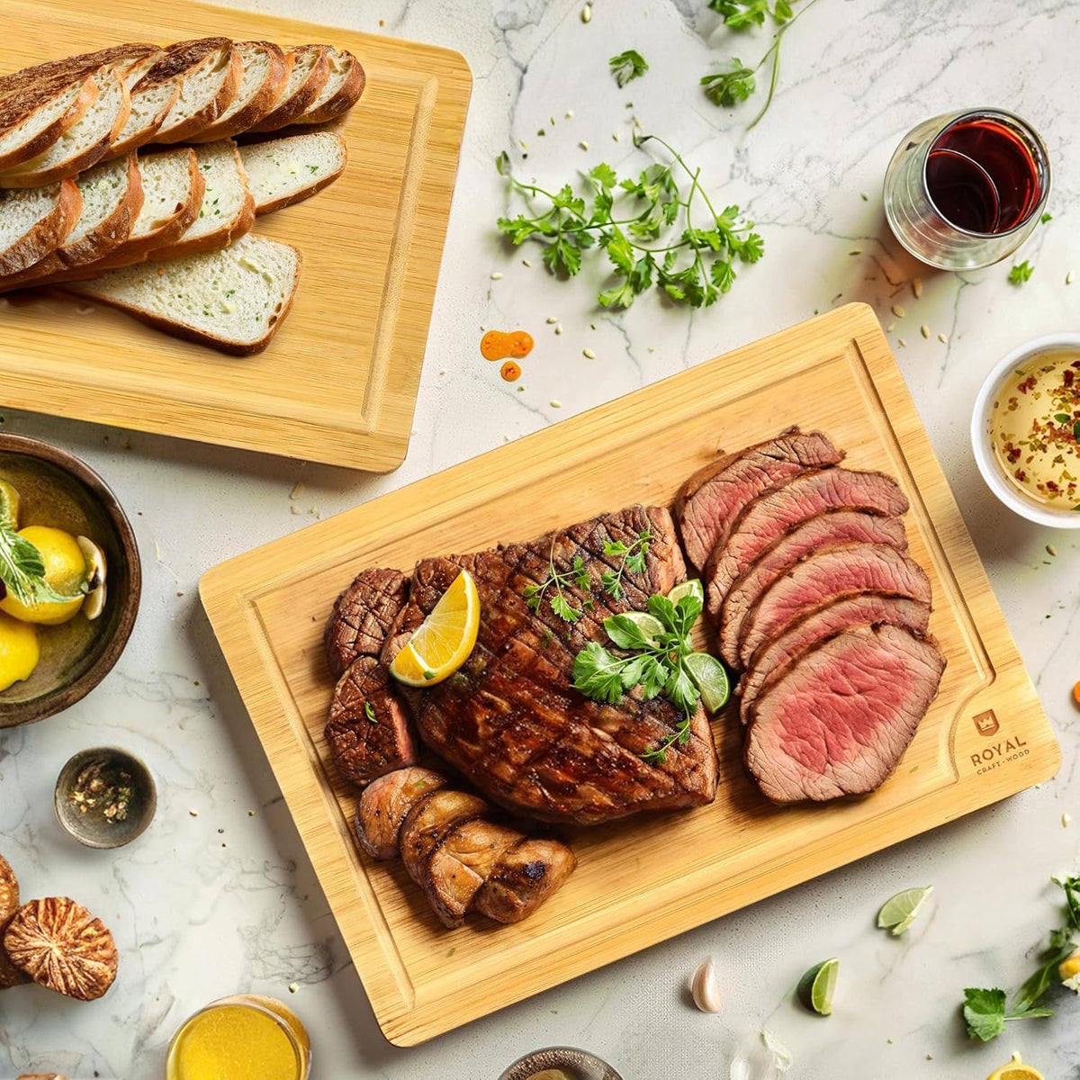 ROYAL CRAFT WOOD Wooden Cutting Boards for Kitchen Meal Prep & Serving - Bamboo Wood Serving Board