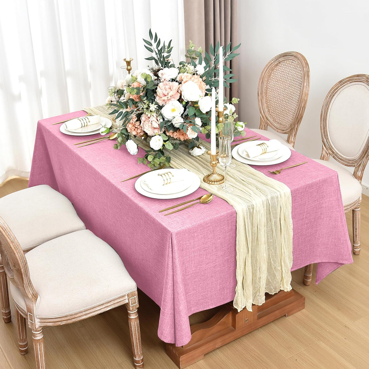 Fitable Faux Linen Tablecloths for Rectangle Tables: Water & Stain Resistant Farmhouse Table Cloth