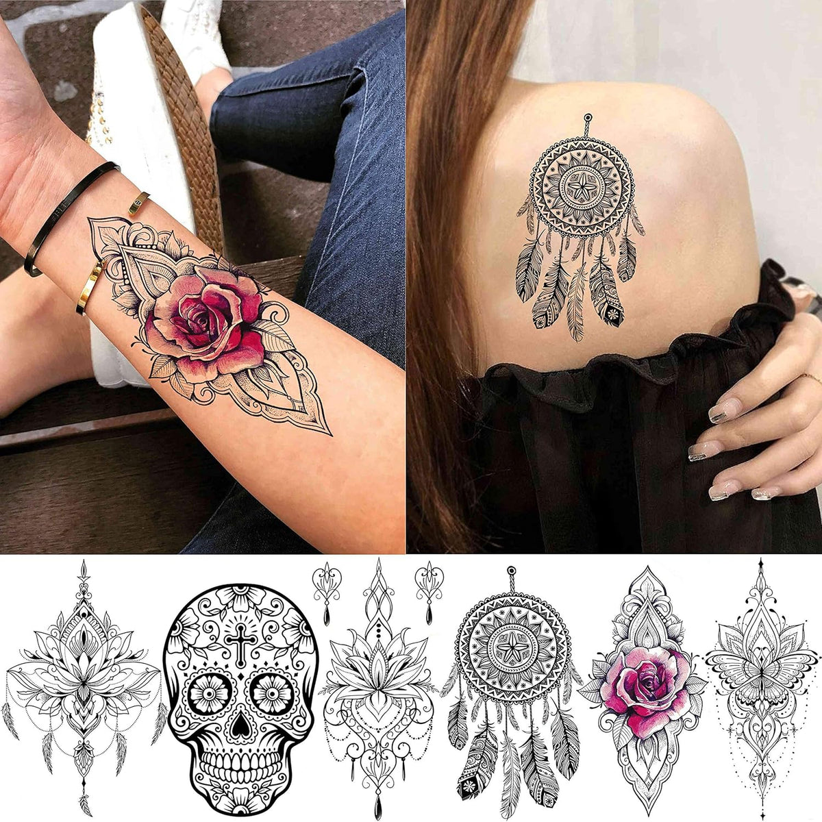 28 Sheets Tribal Black Temporary Tattoos For Women Girls, Waterproof Fake Tattoos Temporary