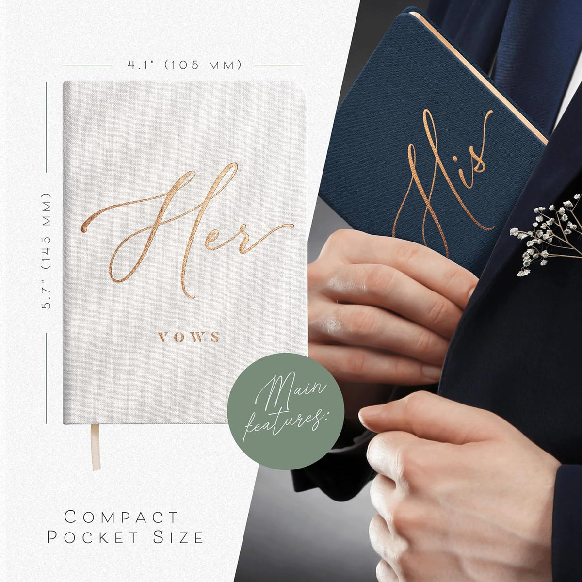 ARTESORI Vow Books His and Hers - Linen Wedding Vow Books Perfect as Bride & Groom Gifts, Wedding