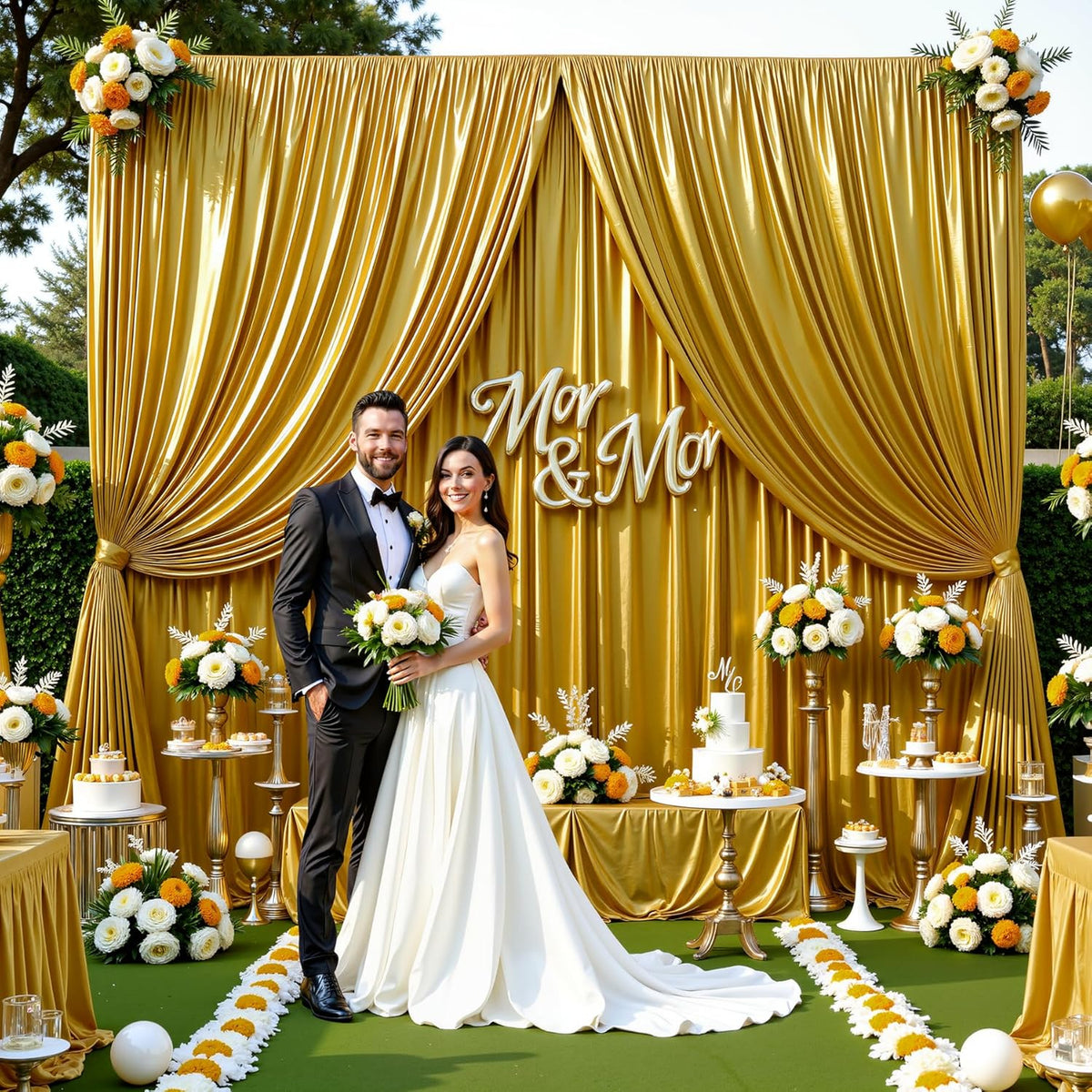 Dark Gold Glitter Backdrop Curtain for Parties Wedding,10Ft x 10Ft Satin Shimmer Photo