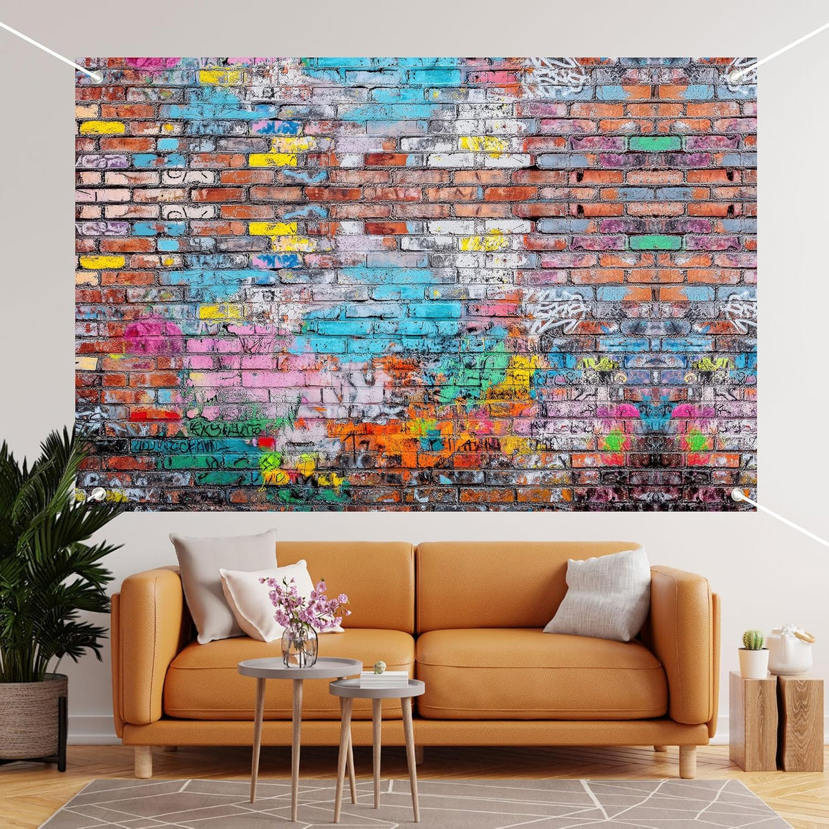 Colorful Graffiti Brick Wall Backdrop Banner - Abstract Street Art Photography Background for Hip