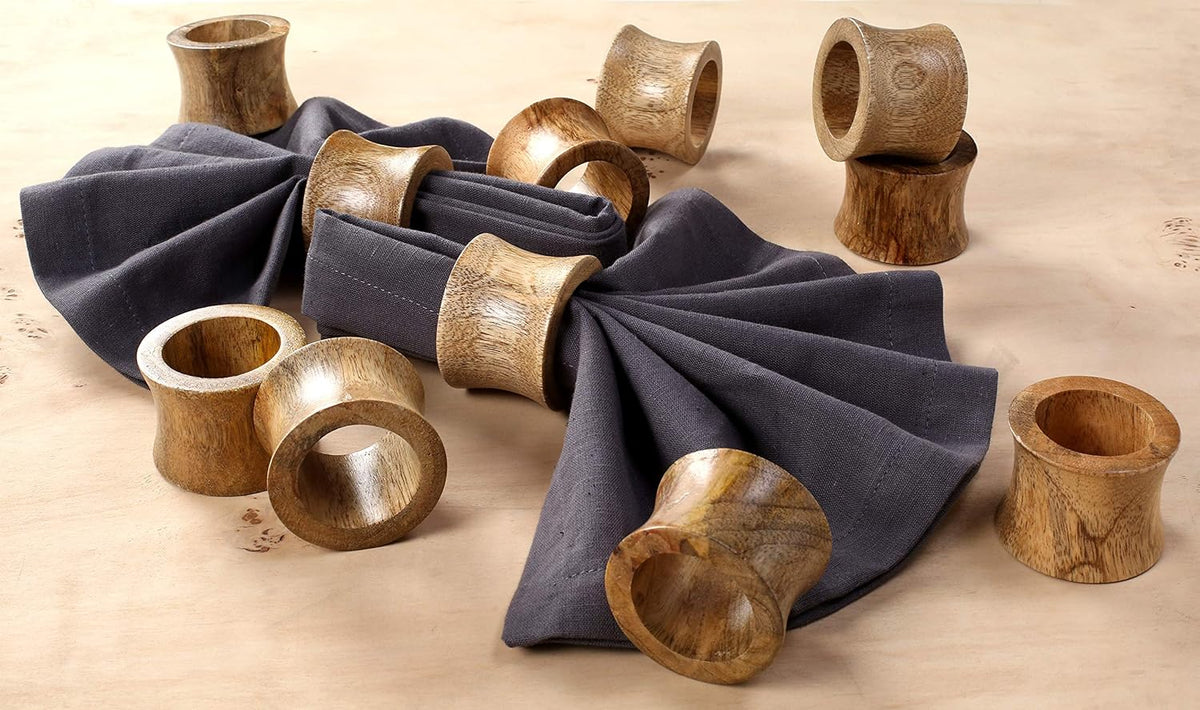 Wooden Napkin Rings Set of 12 - Handcrafted Napkin Holder for Dinner Table Decoration, Weddings