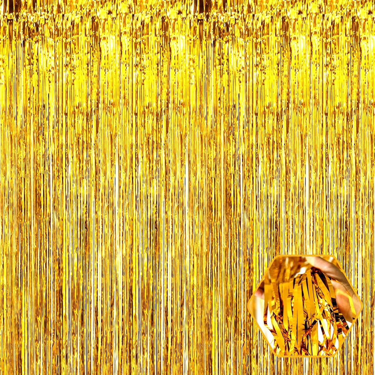 3 Pack Gold Foil Fringe Curtain Backdrop, 3.28Ft x 8.2Ft Metallic Tinsel Foil Fringe Streamer