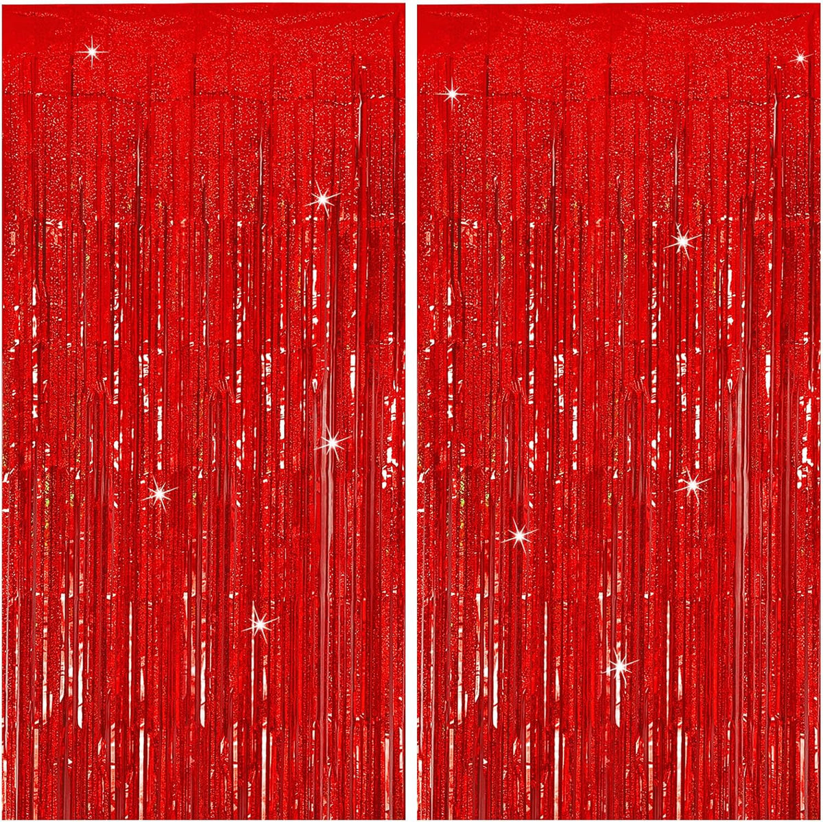 Tinsel Curtain Party Backdrop Red Birthday Decorations 2 Packs Glitter Foil Fringe Curtain Party