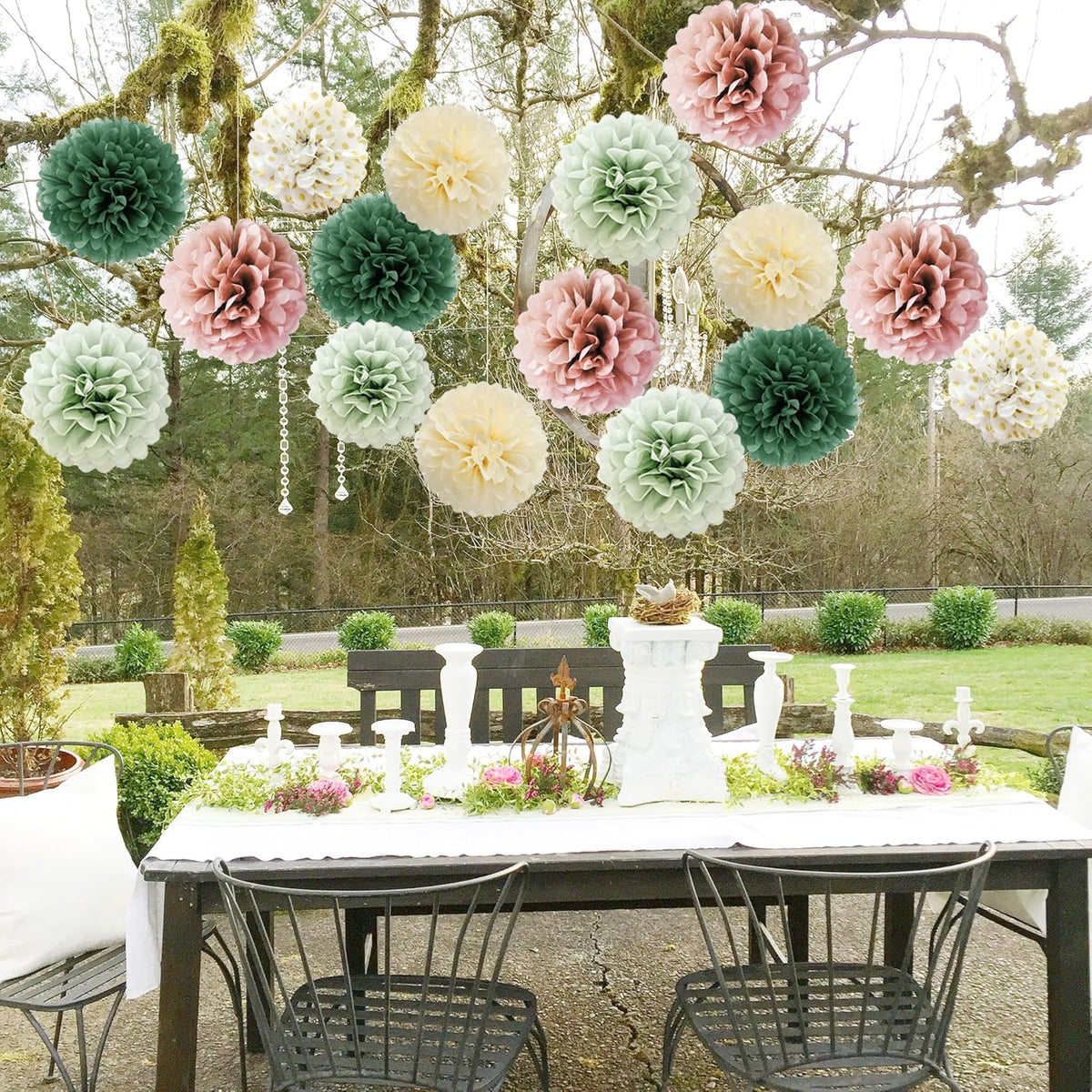 16pcs Dusty Rose Olive Sage Green Tissue Paper Pom Poms Flowers Sage Green Dusty Pink Party