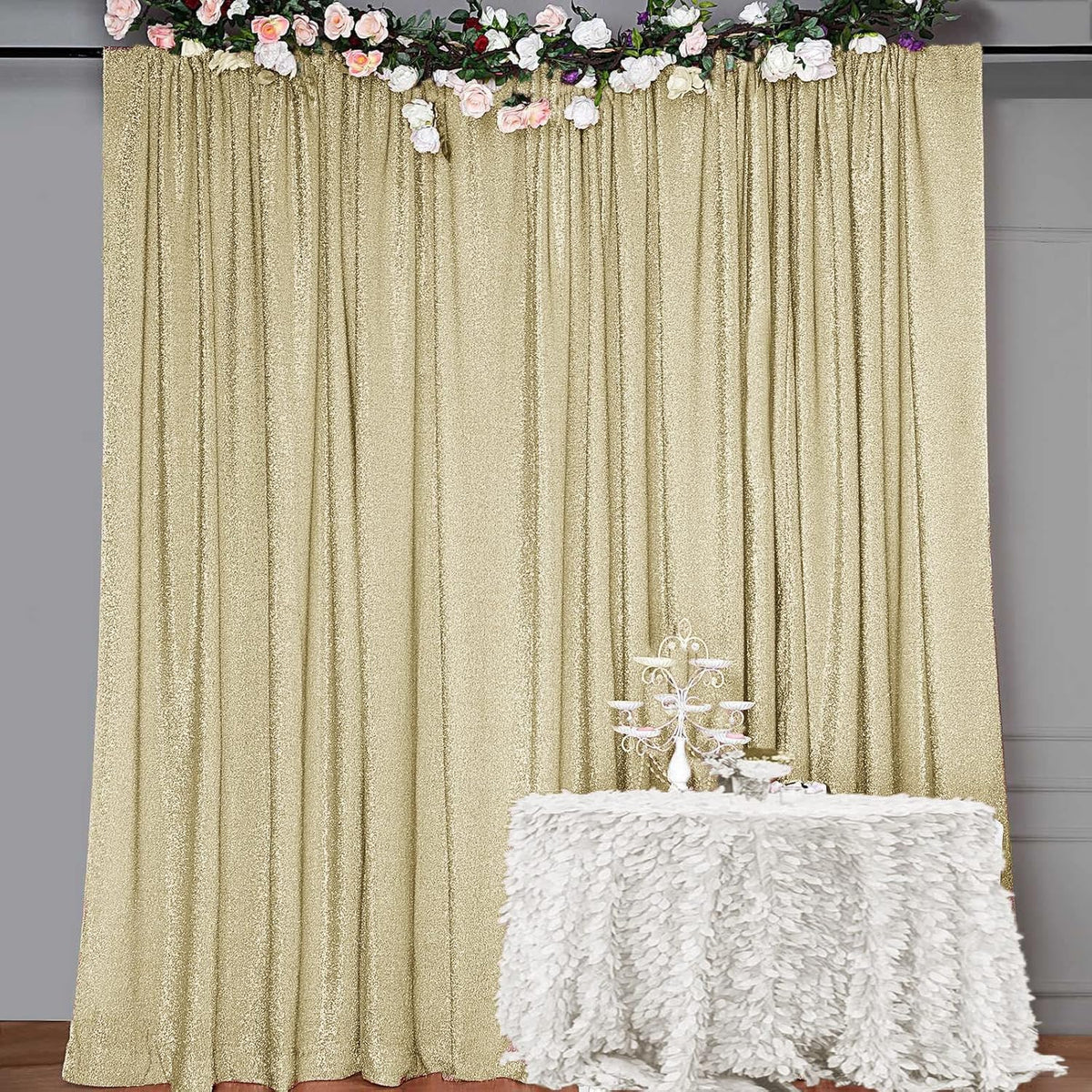 10FT x10FT Champagne Metallic Sheer Spandex Backdrop, 1 Panel Glitter Photography Background