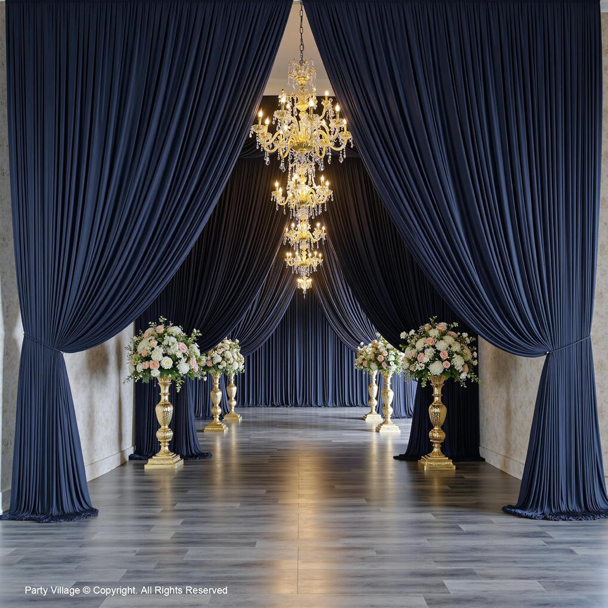 PartyVillage 50ft×15ft Navy Blue Backdrop Curtain for Wedding Parties, 10 Panels Wrinkle Free 15 FT