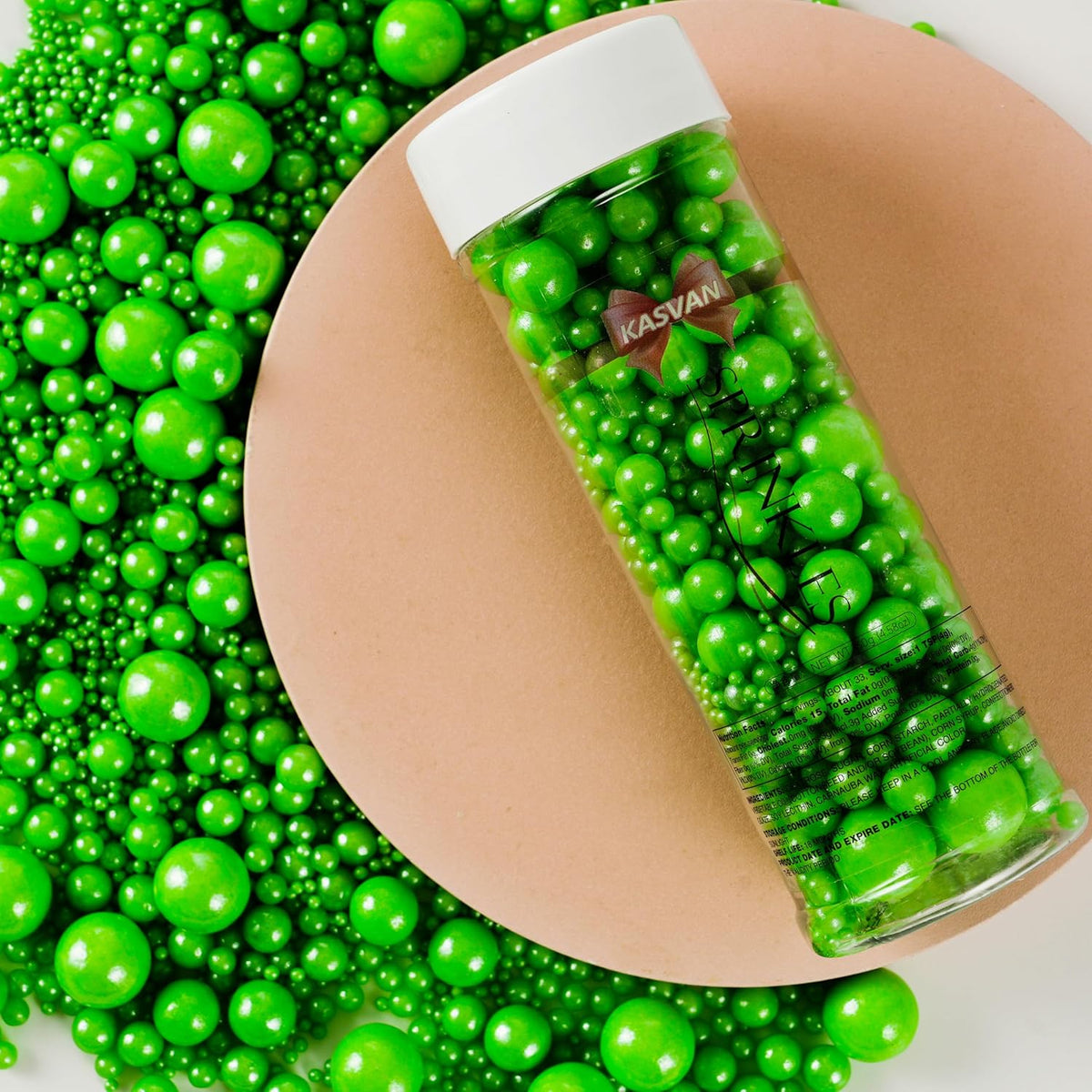 Kasvan Halloween Green Pearl Sugar Sprinkles - Edible Candy Pearls 130g/4.58 Oz, Mix Size, Baking