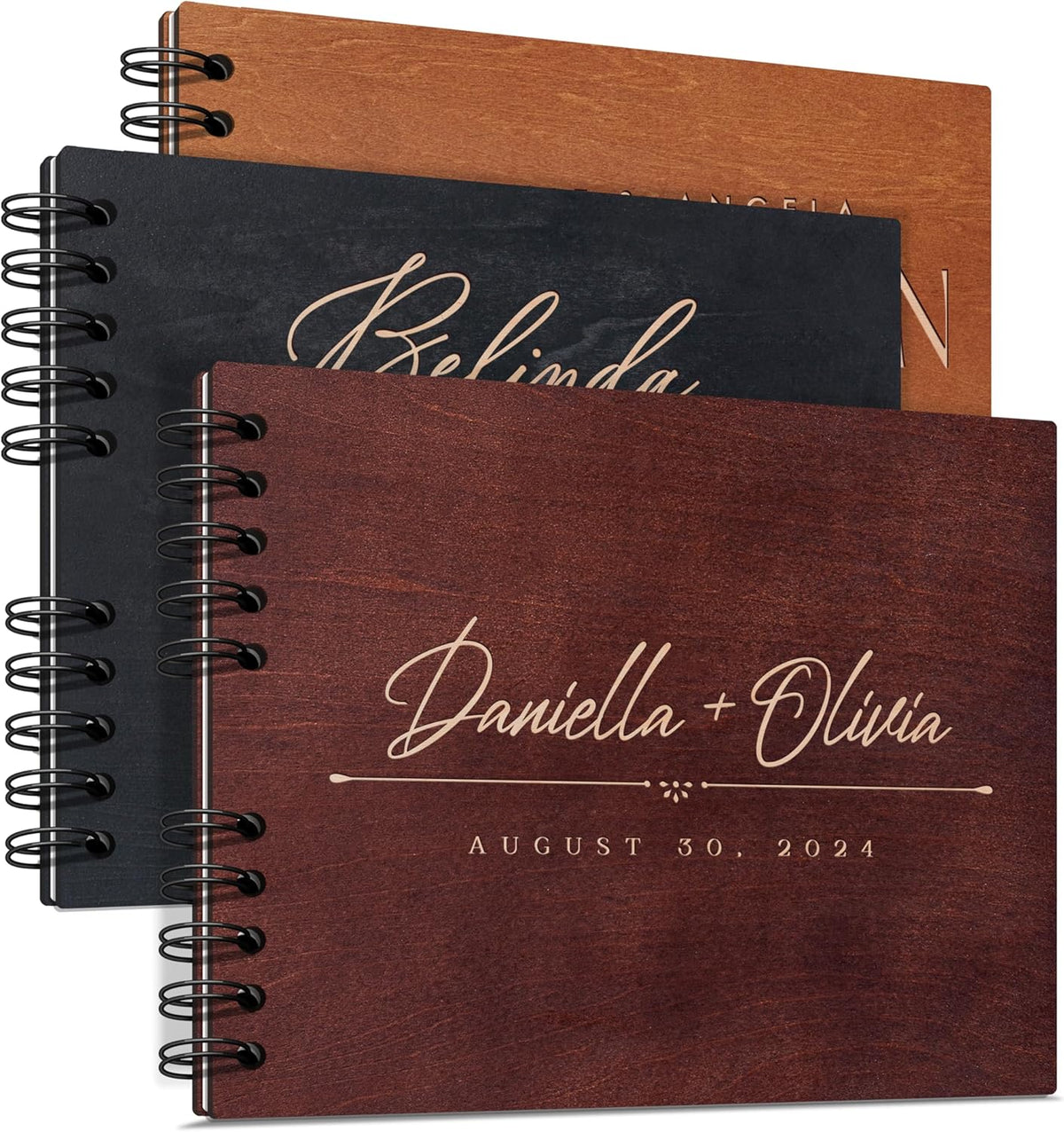 Personalized Wood Wedding Guest Book - 5 Colors/Finishings, 2 Sizes, 12 Designs - Wood Wedding