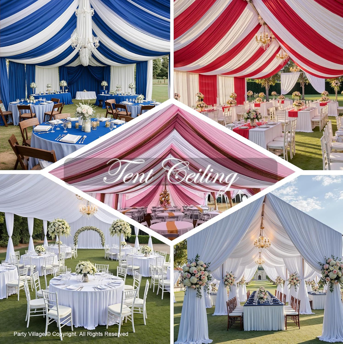 PartyVillage 10 Panels 5ftx30ft White Ceiling Drapes for Wedding Parties – 30 FT Extra Long Thick