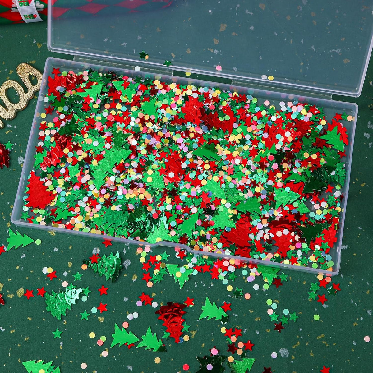 MARFOREVER Christmas Glitter Confetti, Tree Metallic Foil Confetti Party Scatter Red Green Xmas
