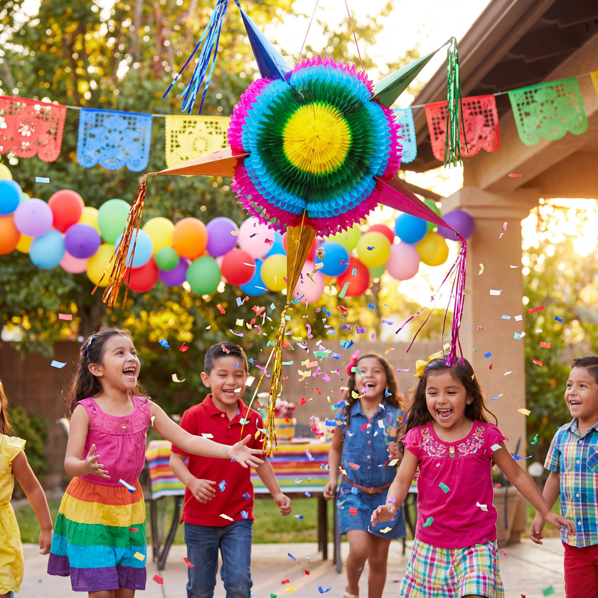 JOYIN 33 Inch Large Star Pinata, Foldable Mexican Fiesta Pinata with Vibrant Honeycomb Center