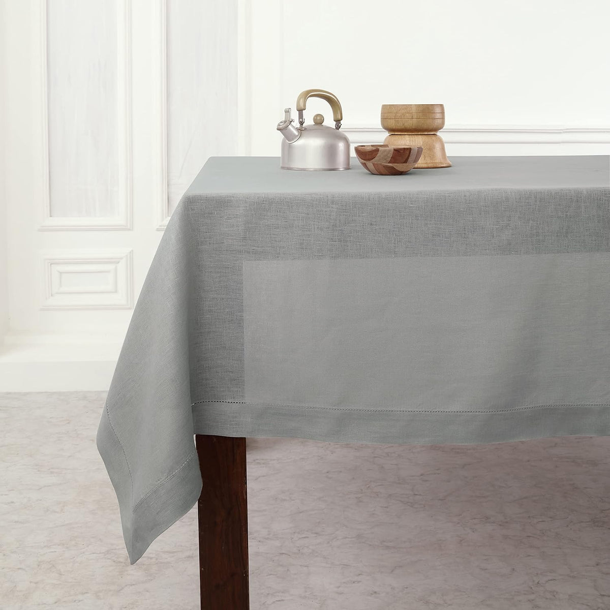 Solino Home Linen Tablecloth for Rectangle Tables 60 x 90 Inch - Classic Hemstitch 100% Pure Linen