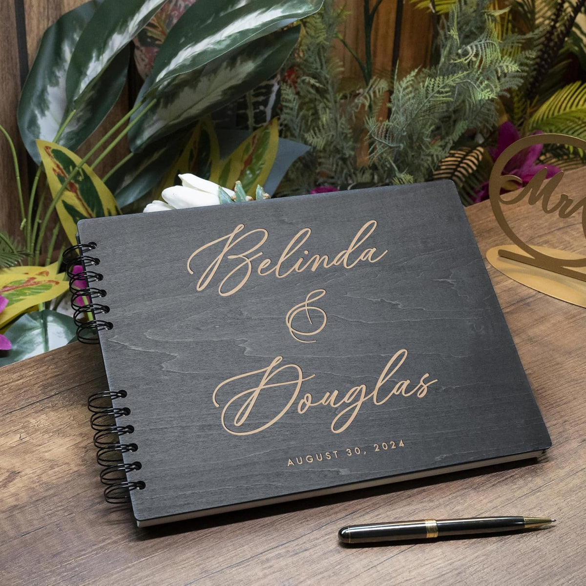 Personalized Wood Wedding Guest Book - 5 Colors/Finishings, 2 Sizes, 12 Designs - Wood Wedding
