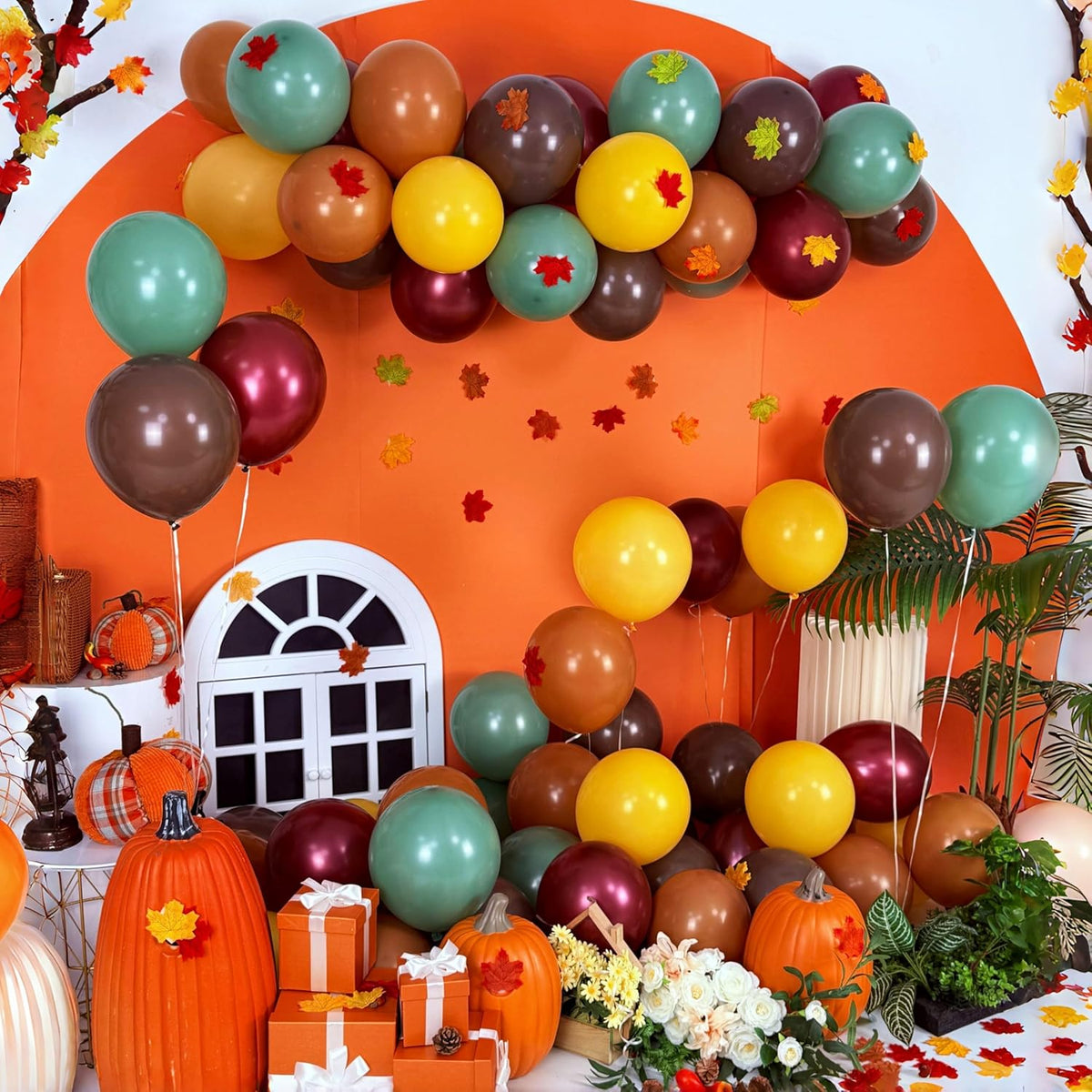 Fall Color Balloons, Burnt Orange Terracotta Mustard Yellow Burgundy Sage Green Coffee Brown Autumn