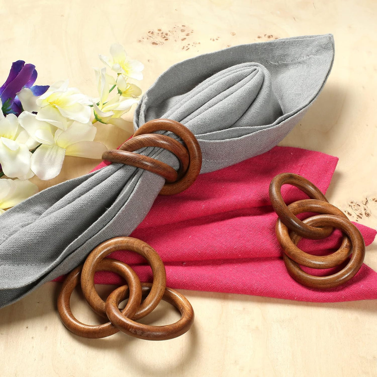 Three Ring Napkin Rings Set of 8, Decorative Handcuff Serviette Ring, Napkin Holders Bulk for Party
