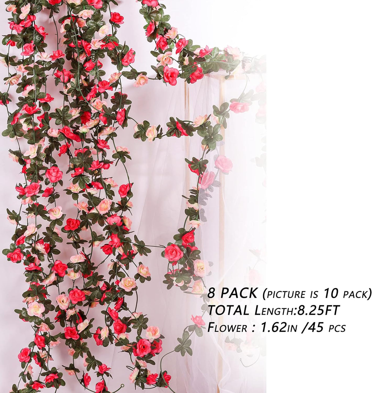 Miracliy 16 Pack 131 FT Flower Garland Decorations Plastic Artificial Flowers for Wedding