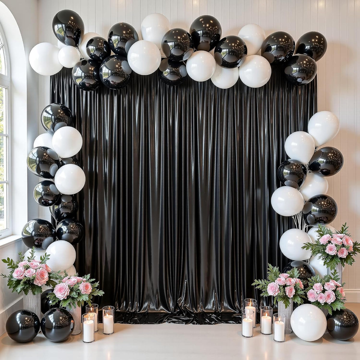 gogoparti 10x10FT Black Sequin Backdrop Curtain - 2 Panels of 5x10FT Wrinkle-Free Glitter Drapes