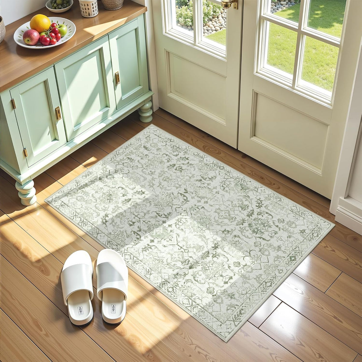 Sage Small Area Rug 2x3 Throw Rug for Entryway Bathroom Kitchen, Non-Slip Low-Pile Washable