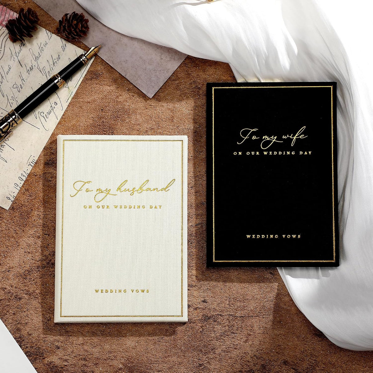 2 Pcs Wedding Vow Books His and Her to Husband Wife Wedding Must Have Registry Ideas Gold Foil