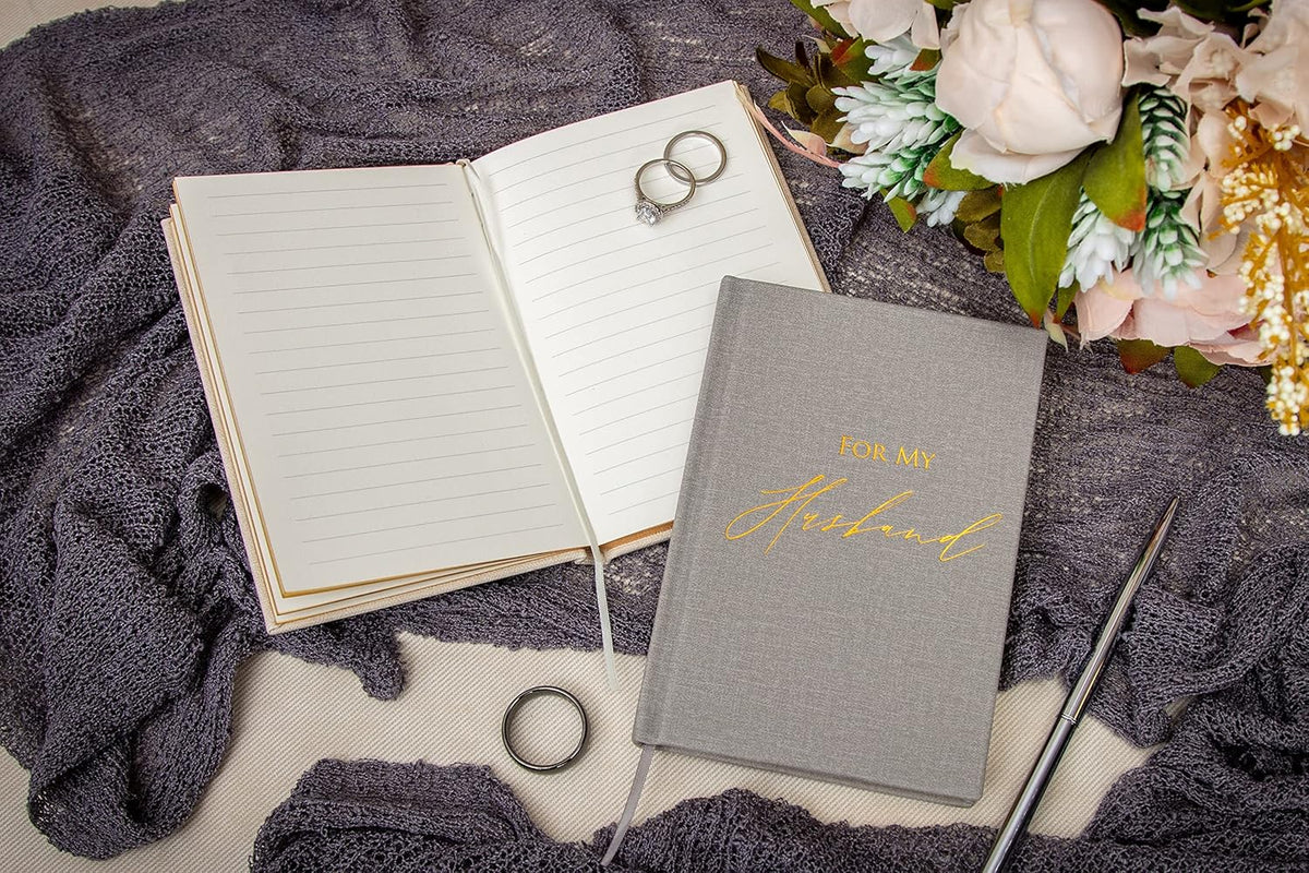 MUUJEE Hard Cover Vow Books (Set of 2) - Foil Embossed Wedding Ceremony Vow Renewal Speech Books