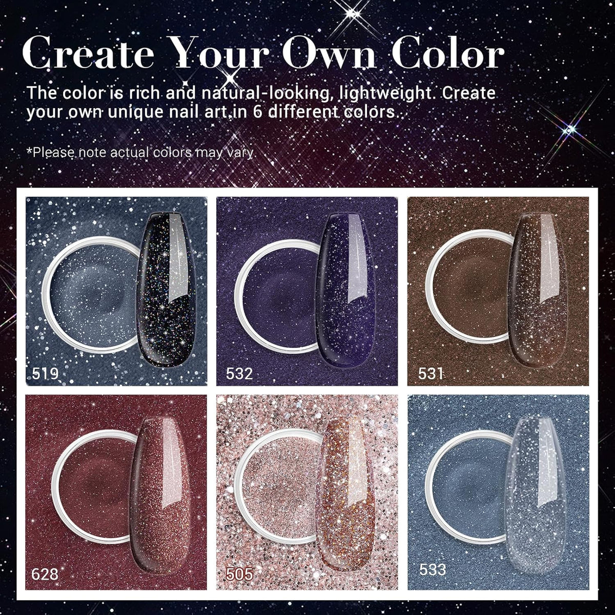 AZUREBEAUTY Dip Powder Nail Set 6 Colors Dark Light Blue Purple Brown Wine Red Shimmery Sparkle