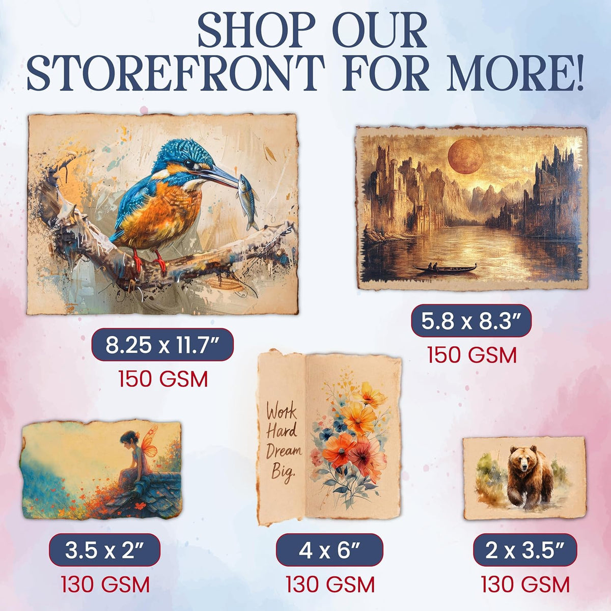 Wanderings Handmade Vintage Deckle Edge Blank Paper - 5.8x8.3 (A5) - A5 Package of 50 for Writers