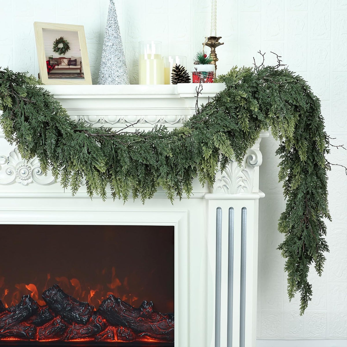 Realistic Christmas Garland for Mantle 6FT Real Touch Thick/Lush Artificial Cedar Garlands