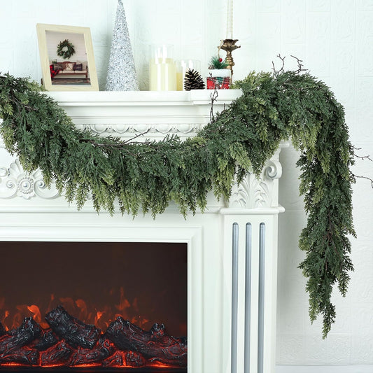 Realistic Christmas Garland for Mantle 6FT Real Touch Thick/Lush Artificial Cedar Garlands