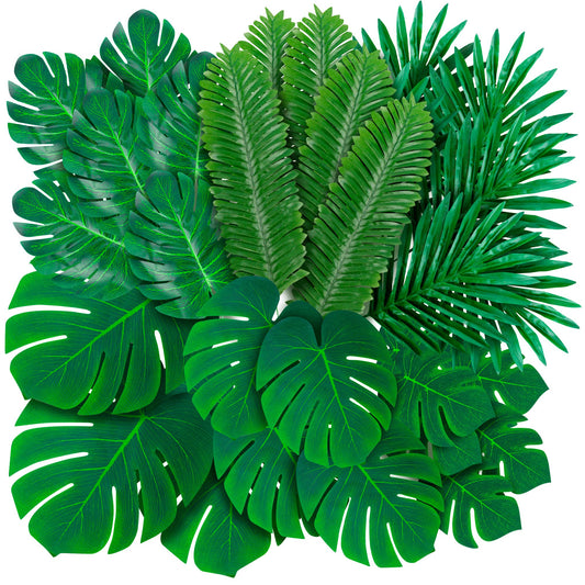 108 Pack Palm Leaves Artificial Tropical Monstera - 6 Kinds Large Small Green Fake Palm Leaf with