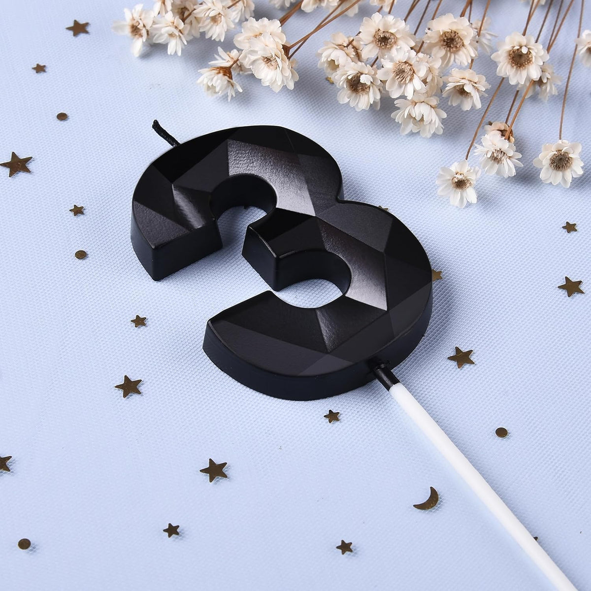 PHD CAKE 2.76 Inch Crystal Black 3 Number Birthday Candles, Red Number Candles, Cake Number