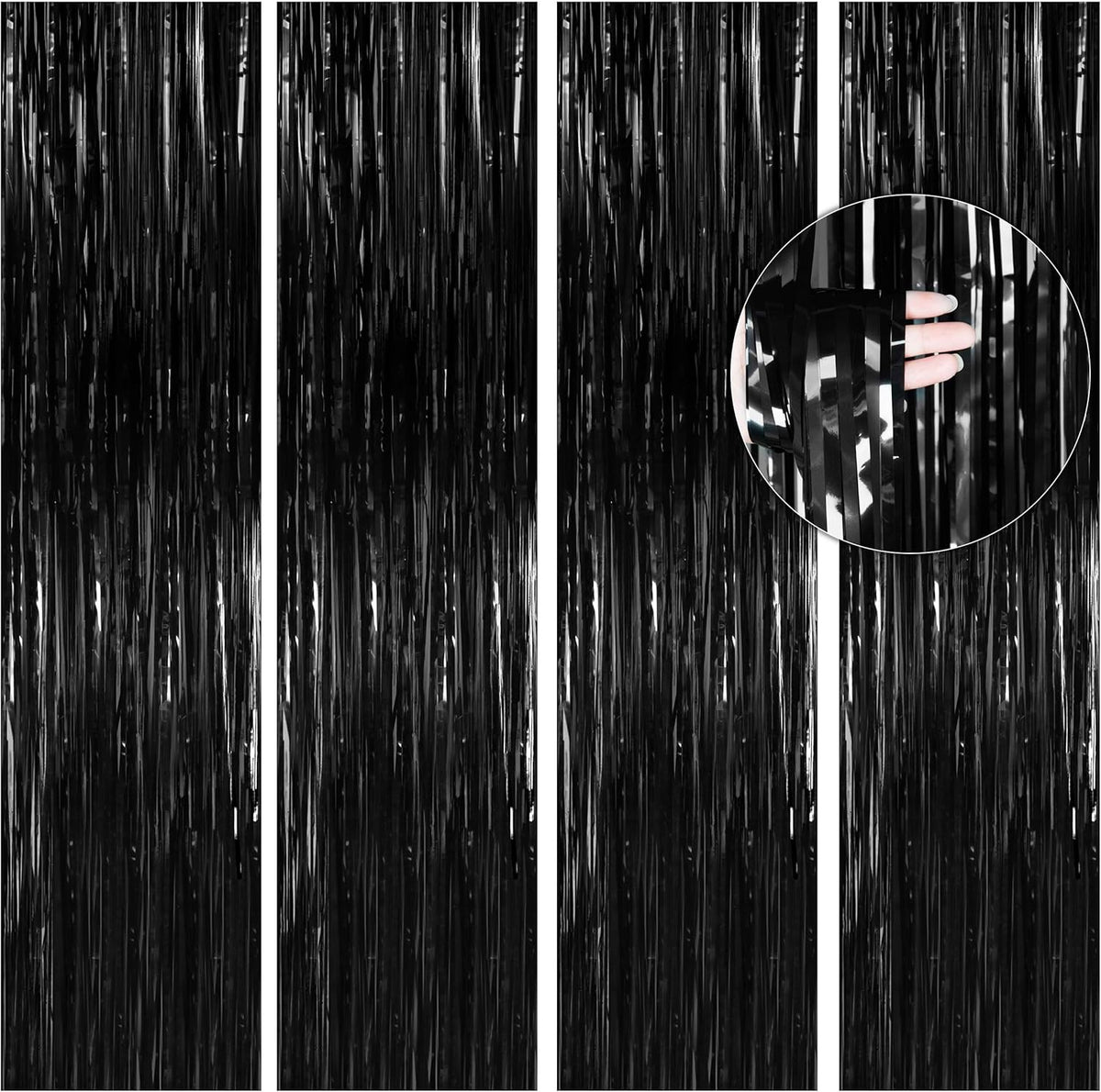 BTSD-home 4 Pack Black Foil Fringe Curtain Backdrop Metallic Photo Booth Backdrop Tinsel Curtains
