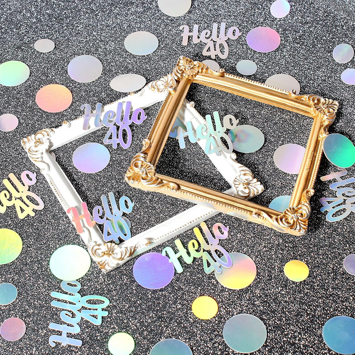 40th Birthday Confetti for Table Iridescent Birthday Party Decorations for Her Circle Dots Hello 40