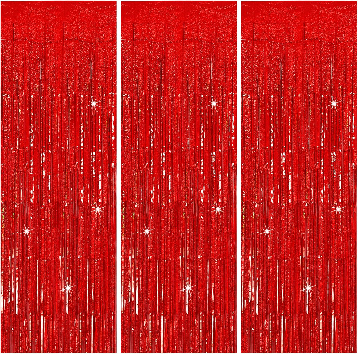 3 Pack Red Streamers Party Backdrop Christmas Decorations Foil Fringe Backdrop Curtains Carnival