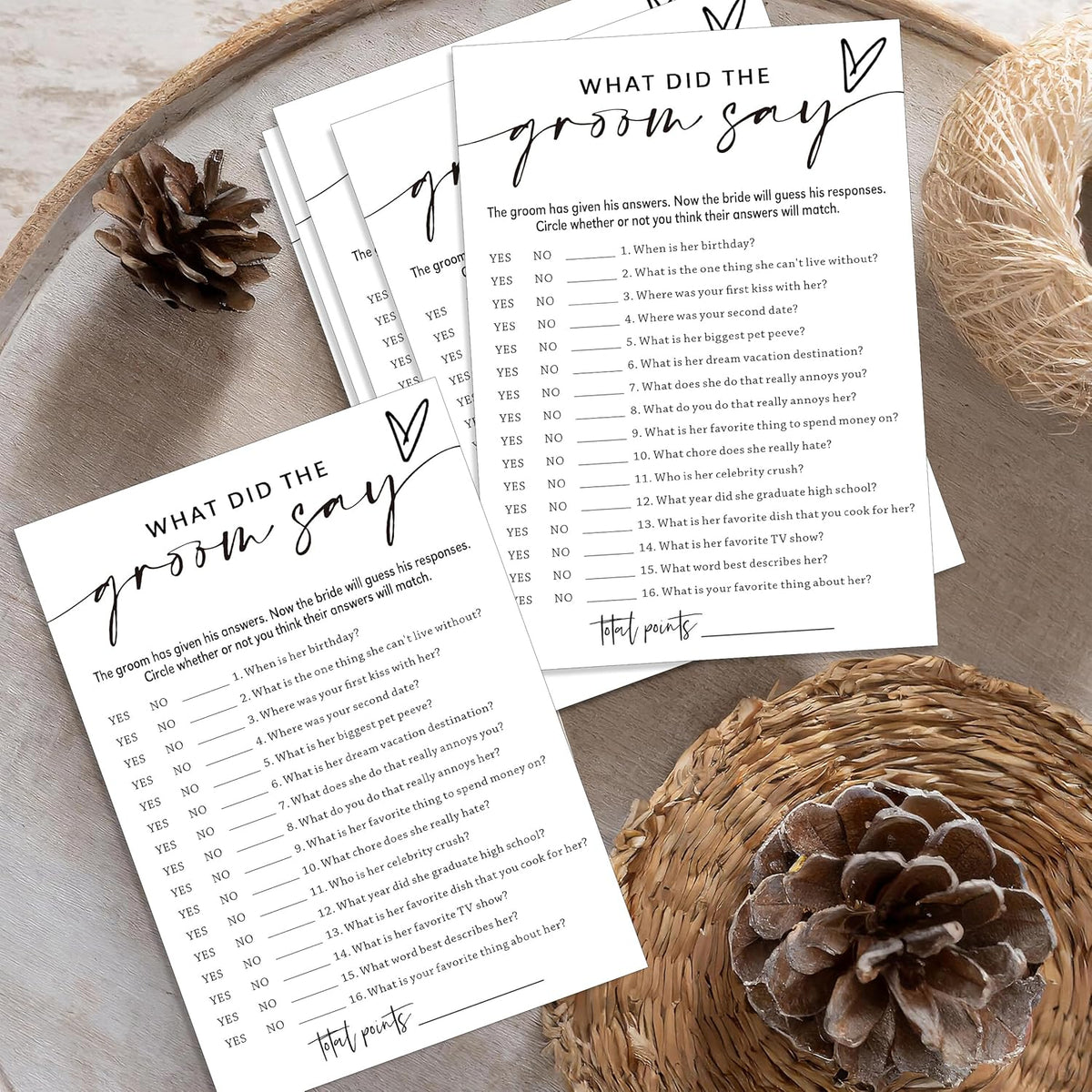 Fun Wedding Shower Games Cards, What Did the Groom Say, Bridal Shower Games for 25 Guests