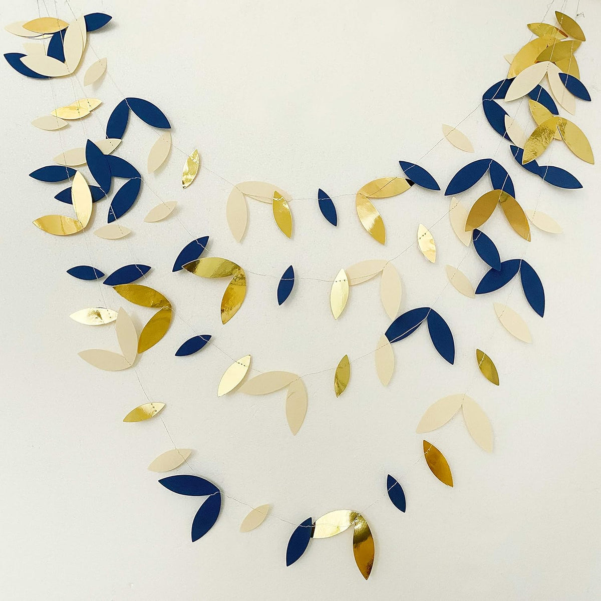 52 Ft Navy Blue Gold Party Decorations Royal Blue Gold Leaf Garland Paper Hanging Leaves Streamer