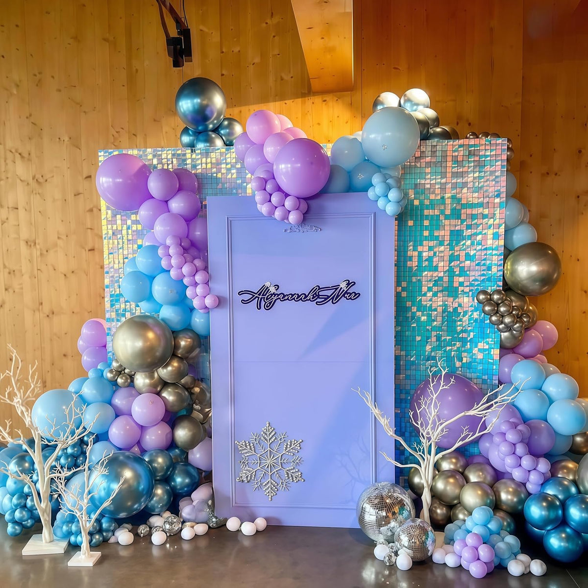 Winter Wonderland Balloons, 60PCS Blue Purple Snowflakes Balloons for Ice Wonderland Christmas Baby